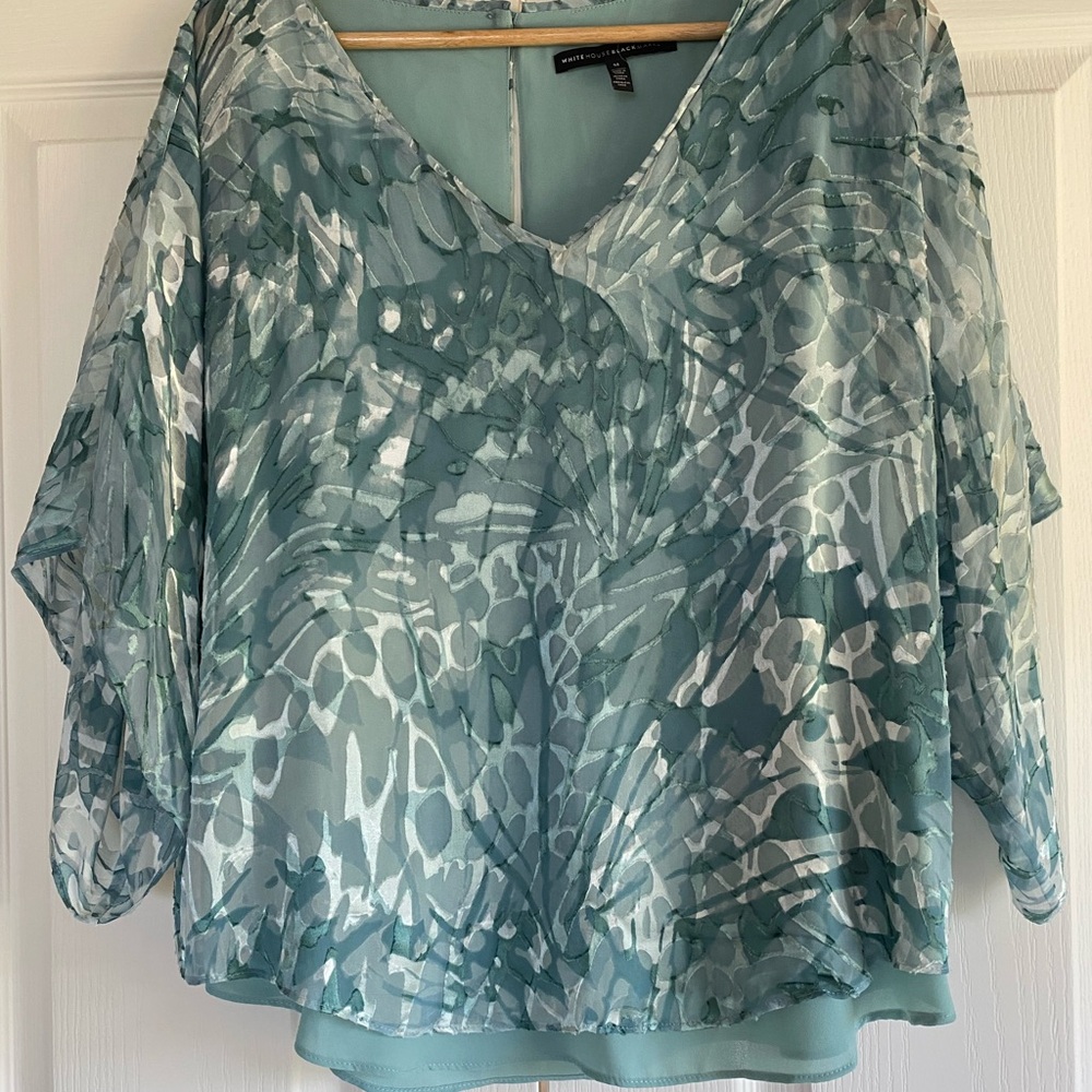 White House Black Market Teal Abstract Blouse